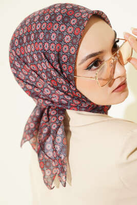 Şerit Geçişli Motifli Eşarp Kiremit - SİNEM EŞARP