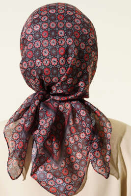 Şerit Geçişli Motifli Eşarp Kiremit - Başörtüsü