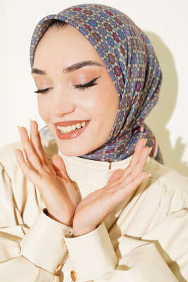 Şerit Geçişli Motifli Eşarp Petrol Mavi 