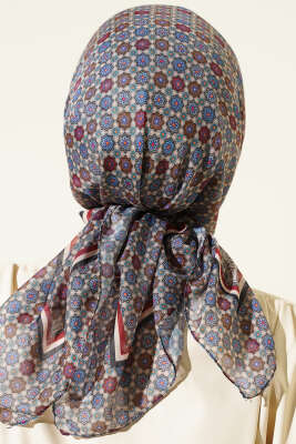 Şerit Geçişli Motifli Eşarp Petrol Mavi - Başörtüsü