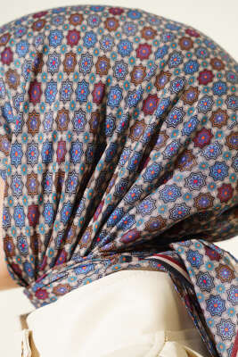 Şerit Geçişli Motifli Eşarp Petrol Mavi - Başörtüsü