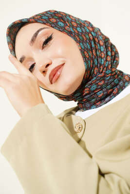 Şerit Geçişli Motifli Eşarp Yeşil 