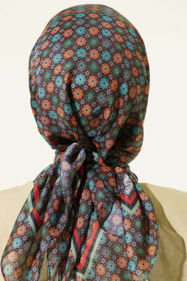 Şerit Geçişli Motifli Eşarp Yeşil - Başörtüsü