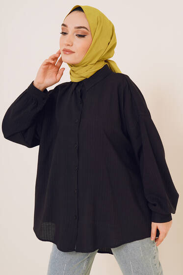 Şerit İşleme Desenli Gömlek Siyah - Gömlek