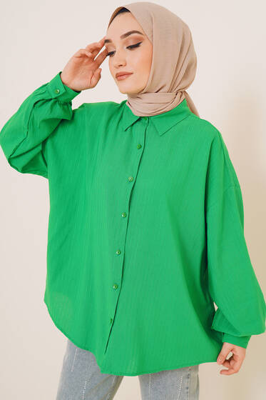 Şerit İşleme Desenli Gömlek Yeşil - Gömlek