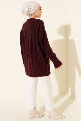 Şerit Örgülü Yumoş Triko Tunik Bordo - Tunik