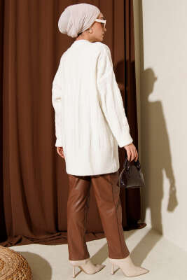 Şerit Örgülü Yumoş Triko Tunik Ekru - Tunik