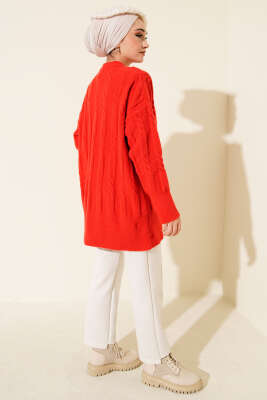 Şerit Örgülü Yumoş Triko Tunik Kırmızı - Tunik