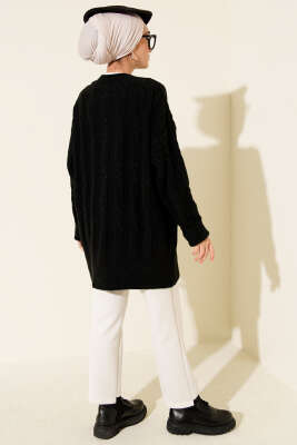 Şerit Örgülü Yumoş Triko Tunik Siyah - Tunik