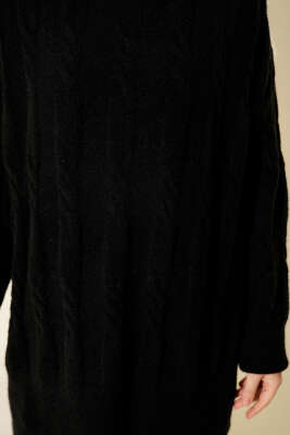 Şerit Örgülü Yumoş Triko Tunik Siyah - Tunik