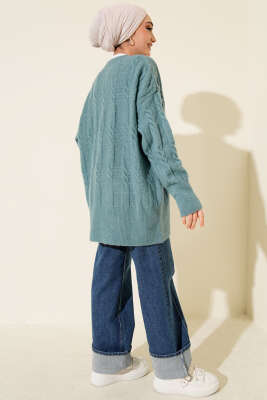 Şerit Örgülü Yumoş Triko Tunik Turkuaz - Tunik