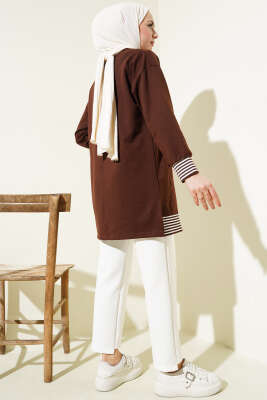 Şerit Ribanalı Kanguru Cepli Tunik Kahve - Yılın Fırsatı 