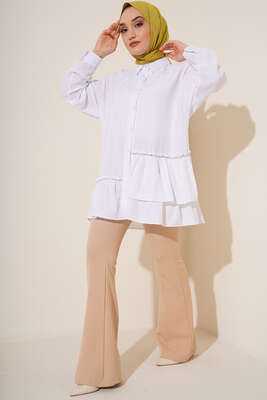 Şerit Taş Detaylı Gömlek Beyaz - Gömlek