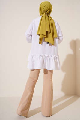 Şerit Taş Detaylı Gömlek Beyaz - Gömlek