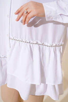 Şerit Taş Detaylı Gömlek Beyaz - Gömlek