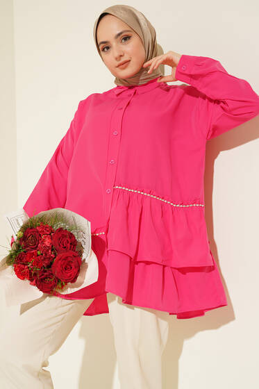 Şerit Taş Detaylı Gömlek Fusya - Gömlek