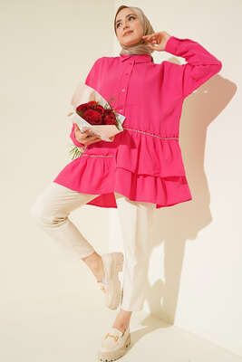 Şerit Taş Detaylı Gömlek Fusya - Gömlek