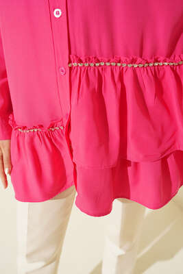 Şerit Taş Detaylı Gömlek Fusya - Gömlek