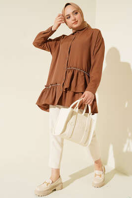 Şerit Taş Detaylı Gömlek Kahve - Gömlek