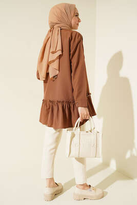 Şerit Taş Detaylı Gömlek Kahve - Gömlek