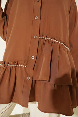 Şerit Taş Detaylı Gömlek Kahve - Gömlek