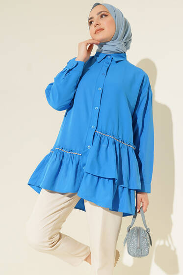 Şerit Taş Detaylı Gömlek Saks - Gömlek