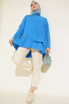 Şerit Taş Detaylı Gömlek Saks - Gömlek