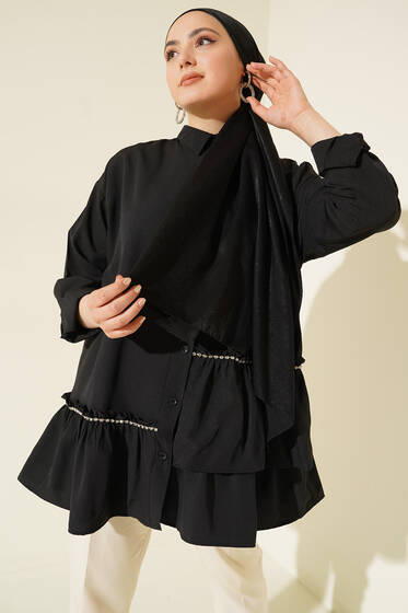 Şerit Taş Detaylı Gömlek Siyah - Gömlek