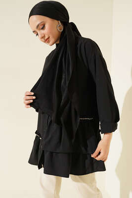 Şerit Taş Detaylı Gömlek Siyah - Gömlek