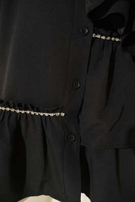 Şerit Taş Detaylı Gömlek Siyah - Gömlek