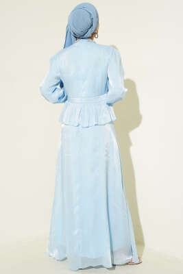 Şerit Taş Süslemeli Abiye Elbise Bebe Mavi - Elbise