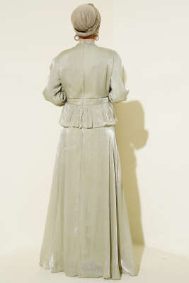 Şerit Taş Süslemeli Abiye Elbise Mint - Elbise