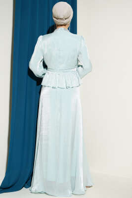 Şerit Taş Süslemeli Abiye Elbise Su Yeşili - Elbise