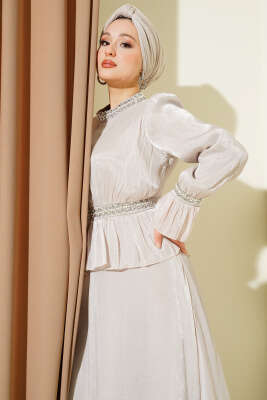 Şerit Taş Süslemeli Abiye Elbise Taş - BERAT TEKSTİL