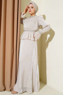 Şerit Taş Süslemeli Abiye Elbise Taş - Elbise