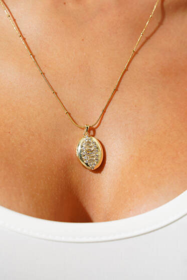 Şerit Taş Süslemeli Açılır Kolye Gold - Kolye