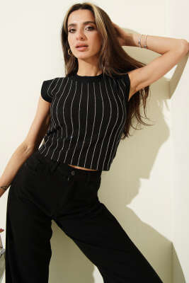 Şerit Taşlı Kolsuz Bluz Siyah - Kadın Giyim Modelleri