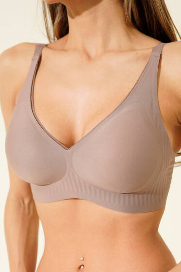 Şerit Transparanlı Sıfır His Ziro Gram Sütyen Vizon - Toparlayıcı Sütyen / Minimizer Sütyen