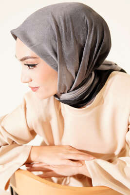 Şeritli Bambu Kraş Eşarp Antrasit - Başörtüsü