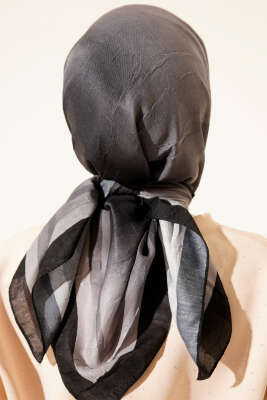Şeritli Bambu Kraş Eşarp Antrasit - Başörtüsü