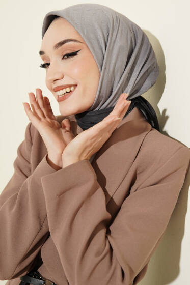 Şeritli Bambu Kraş Eşarp Antrasit - Başörtüsü