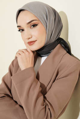 Şeritli Bambu Kraş Eşarp Antrasit - Başörtüsü