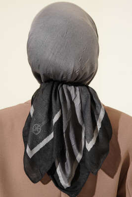 Şeritli Bambu Kraş Eşarp Antrasit - Başörtüsü