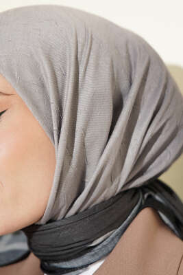 Şeritli Bambu Kraş Eşarp Antrasit - Başörtüsü