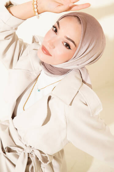  Şeritli Bambu Kraş Eşarp Bej - Başörtüsü