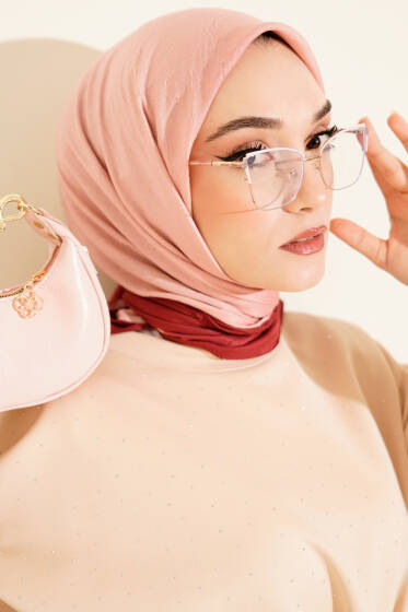 Şeritli Bambu Kraş Eşarp Bordo Bej - Başörtüsü