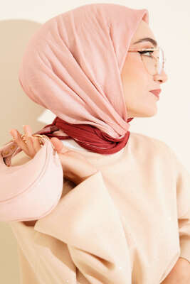 Şeritli Bambu Kraş Eşarp Bordo Bej - Başörtüsü