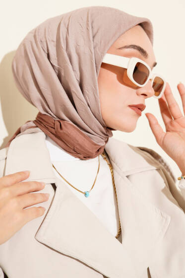  Şeritli Bambu Kraş Eşarp Camel - Başörtüsü