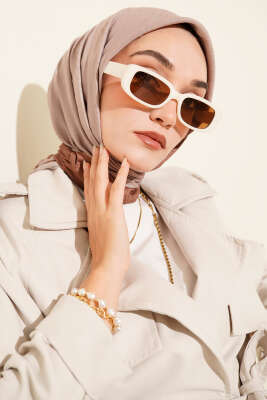  Şeritli Bambu Kraş Eşarp Camel - Başörtüsü