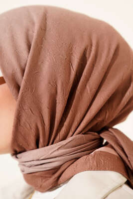  Şeritli Bambu Kraş Eşarp Camel - Başörtüsü